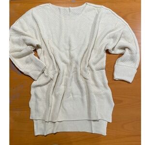 NEW‎ Cupshe Cream Knit Sweater 3/4 Sleeve Cuffed Split Hem Loose Long Tunic XS